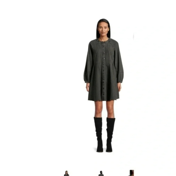 Time and Tru Women's Button Front Denim Mini Dress with Long Sleeves,A3 - Picture 1 of 13